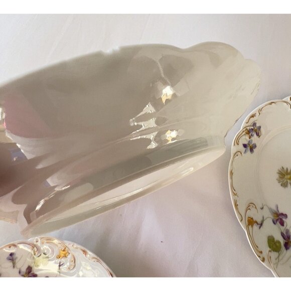 ANTIQUE Set 6 HAVILAND LIMOGES Salad plates Sch 453D Violets Daisy Handpainted - Picture 8 of 16
